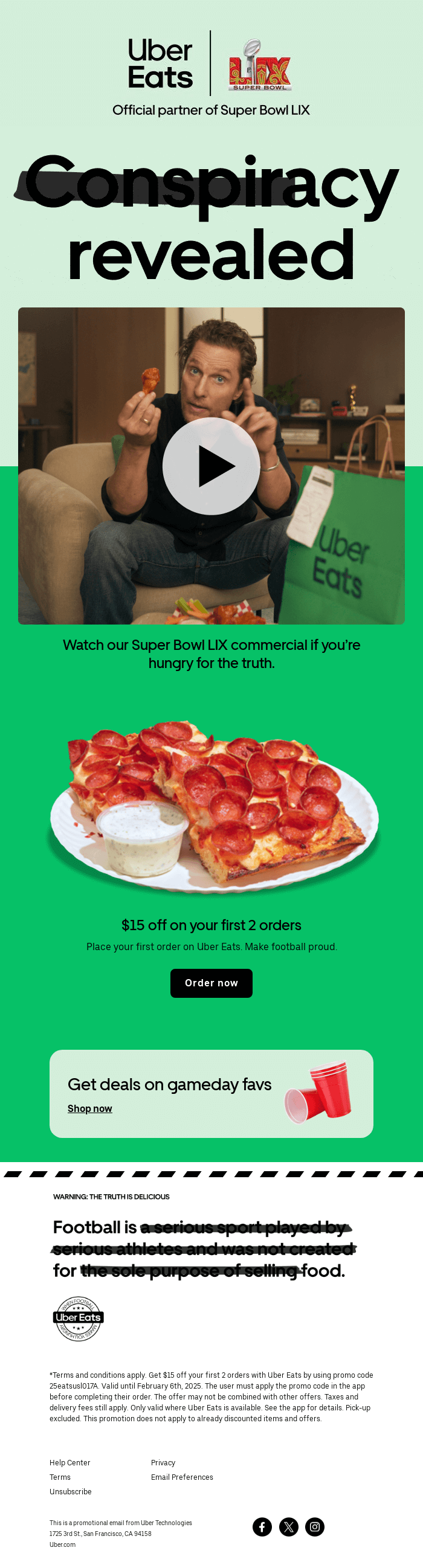 Uber Eats email layout