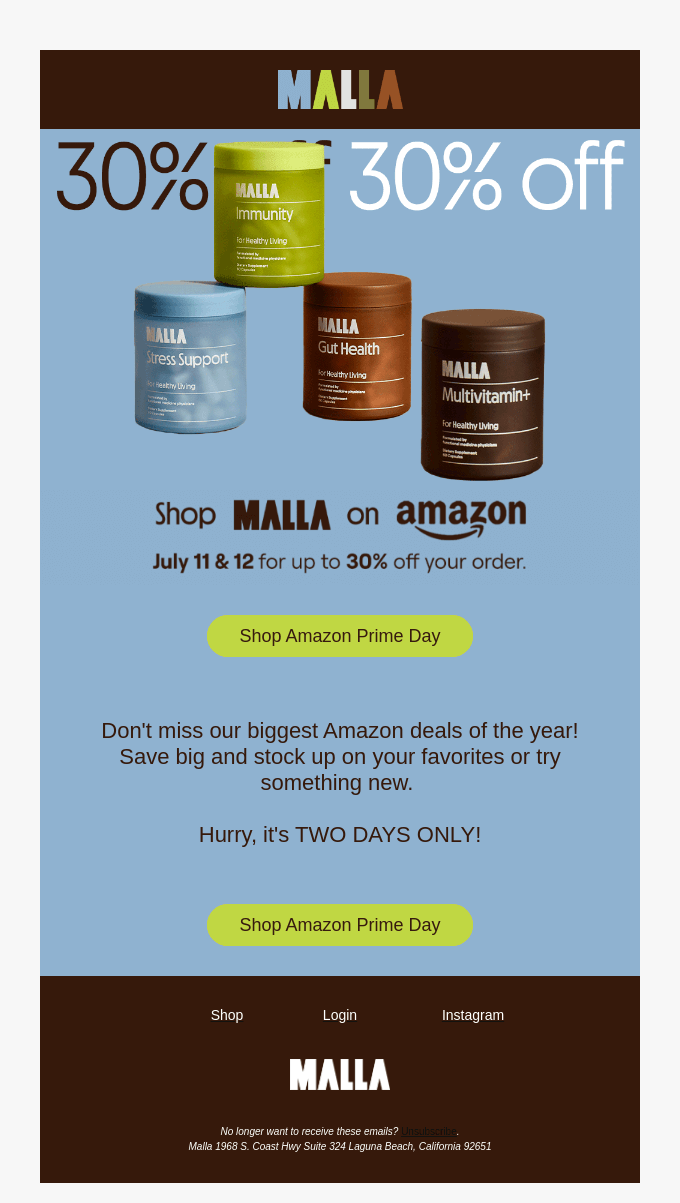 Amazon email layout