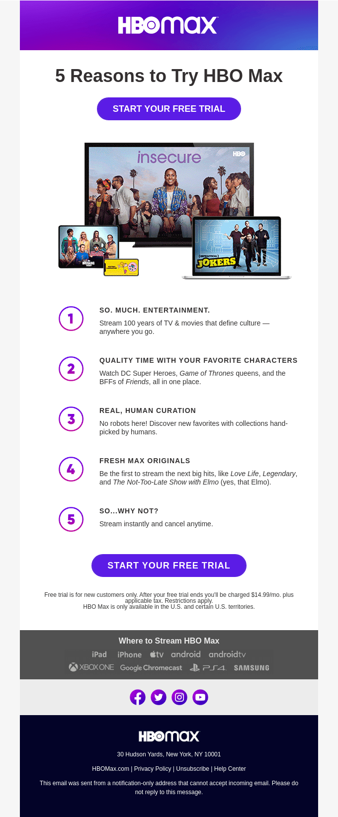 HBO email layout