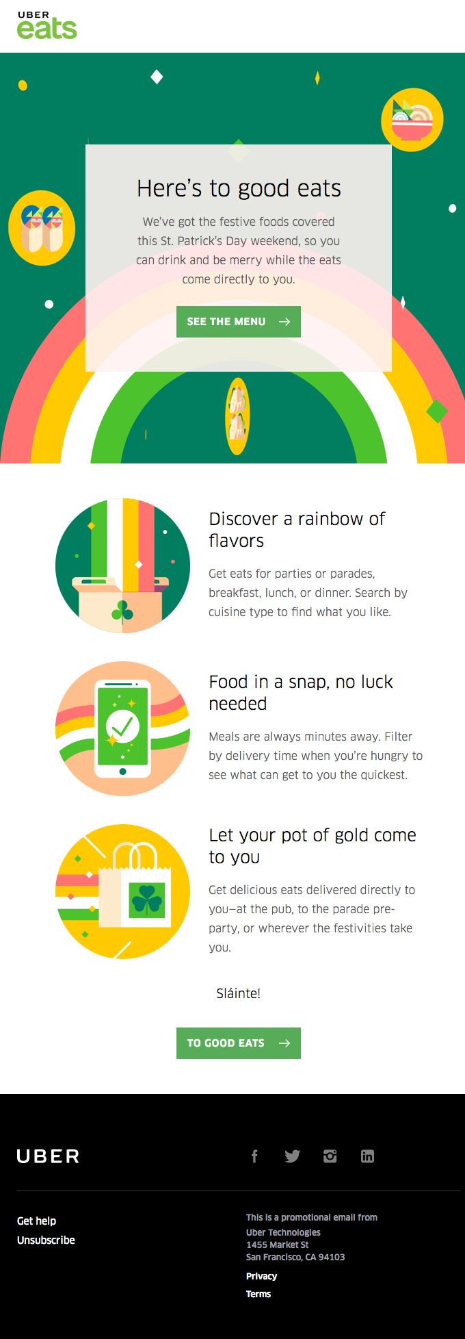 Uber Eats email layout