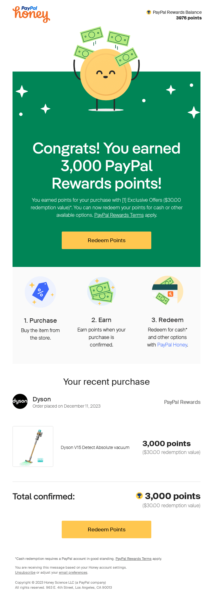 PayPal email layout