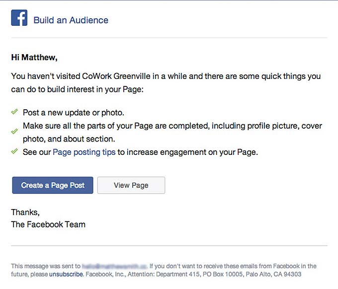 Facebook email layout