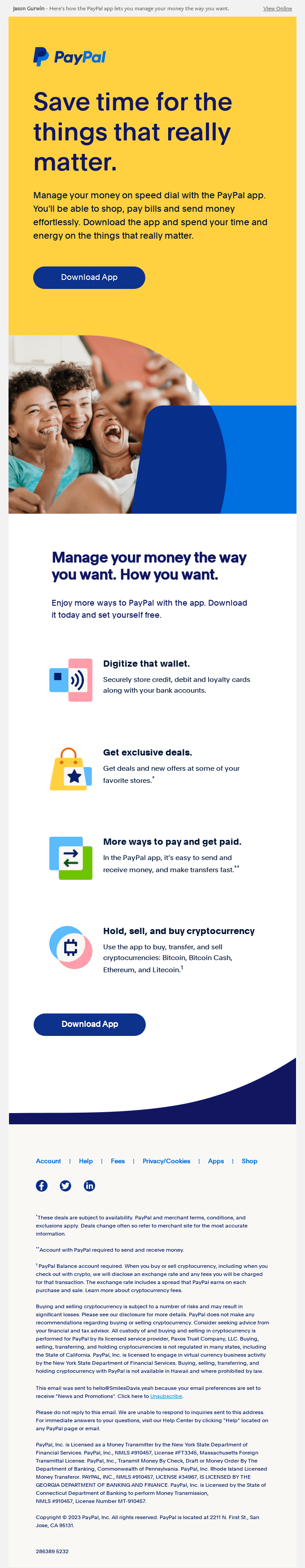 PayPal email layout