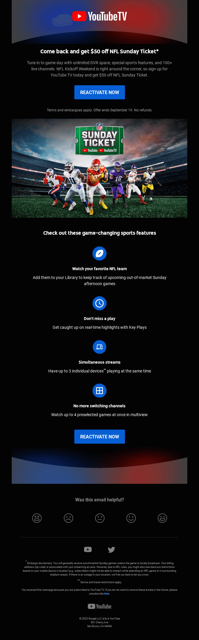 YouTube email layout