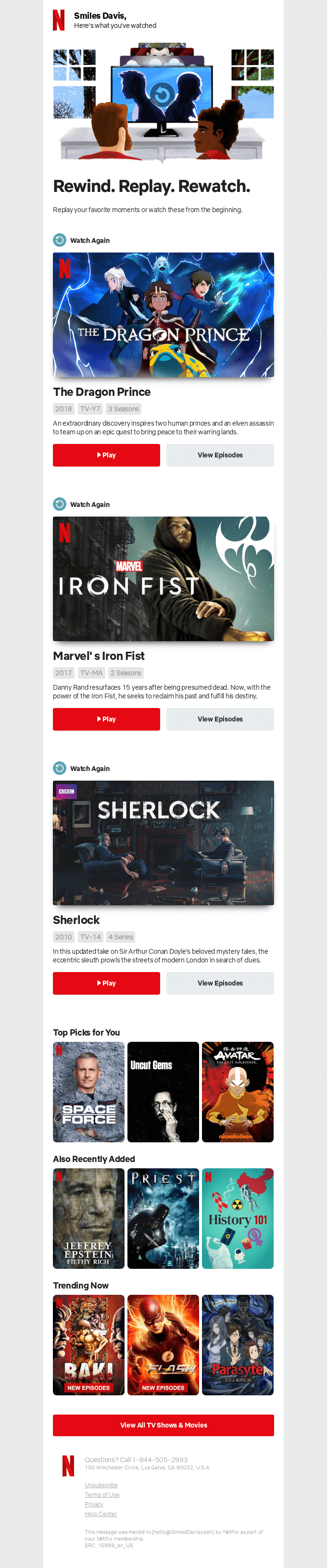 Netflix email layout