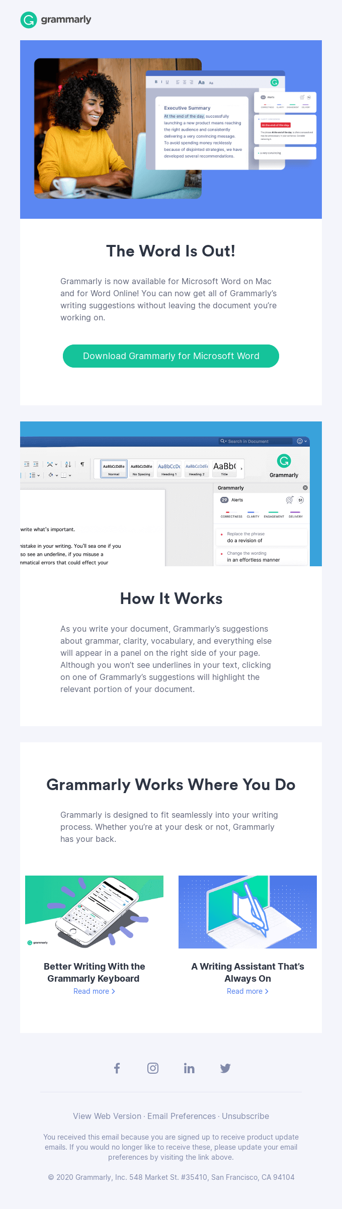 Microsoft email layout