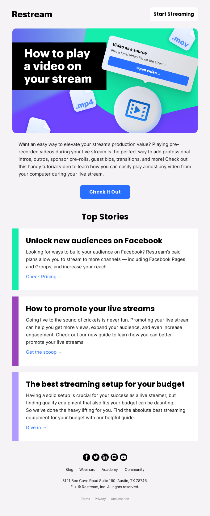 Facebook email layout