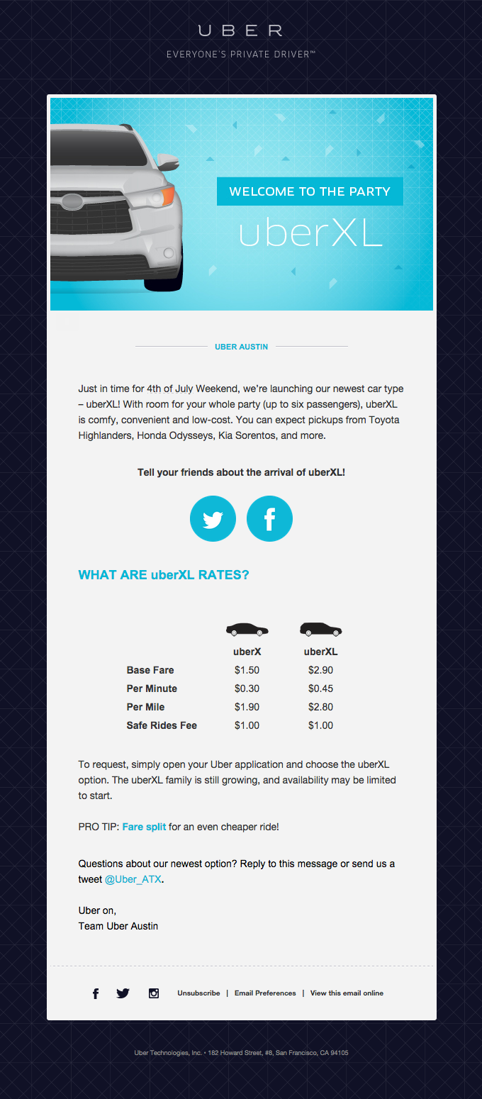 Uber email layout