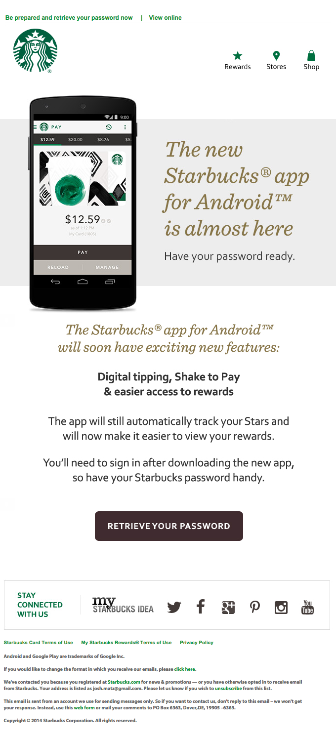 Starbucks email layout