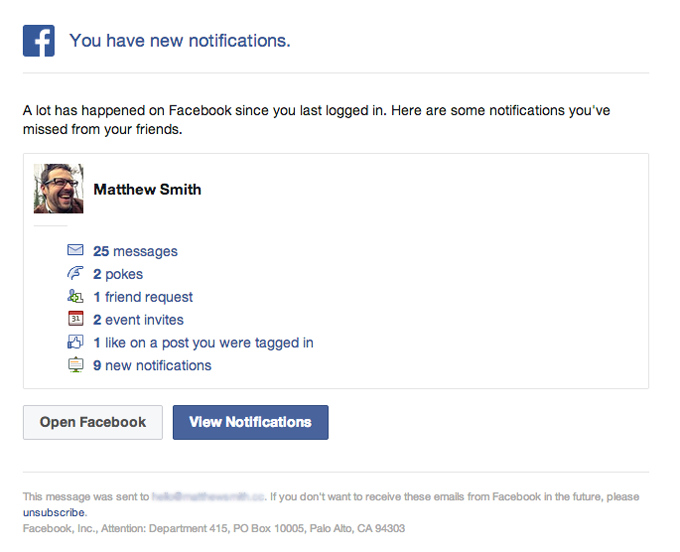 Facebook email layout