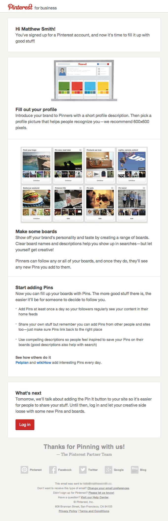 Pinterest email layout