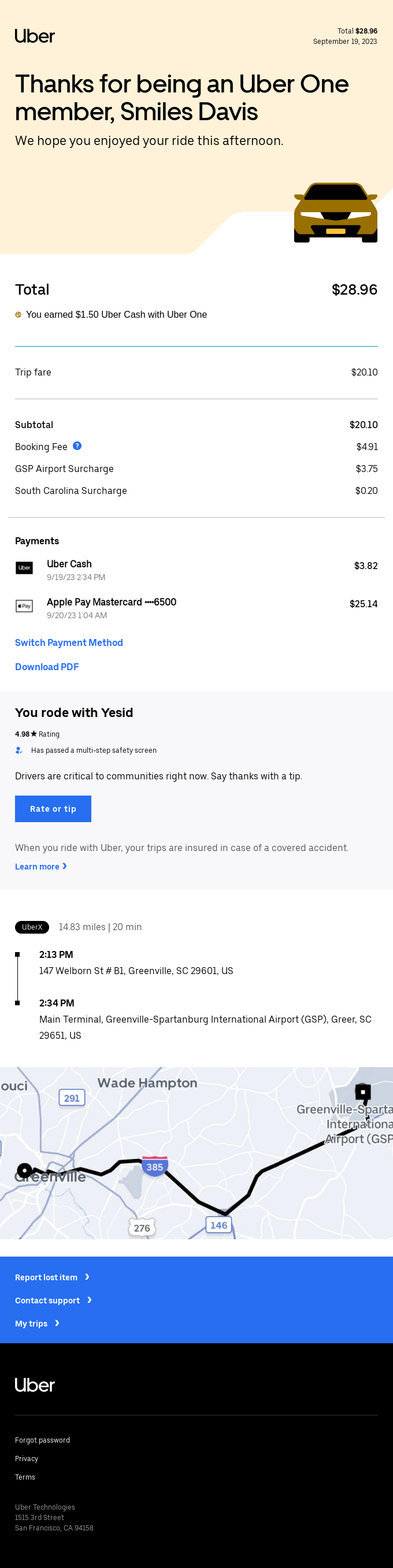 Uber email layout