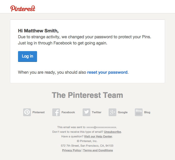 Pinterest email layout