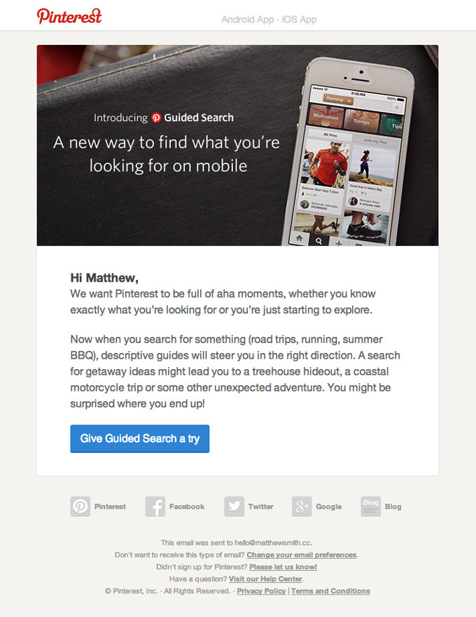Pinterest email layout