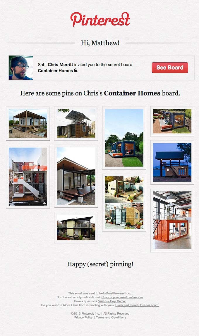 Pinterest email layout