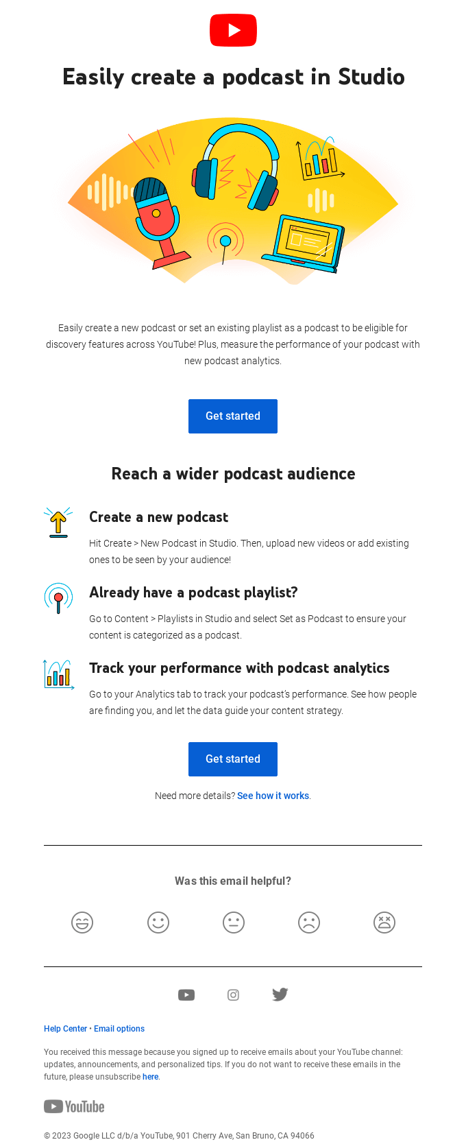 YouTube email layout