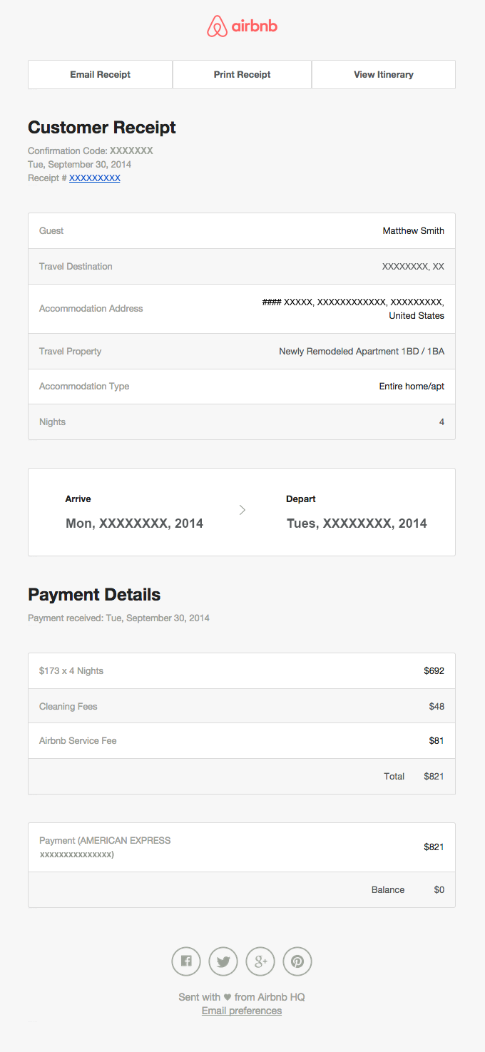 Airbnb email layout