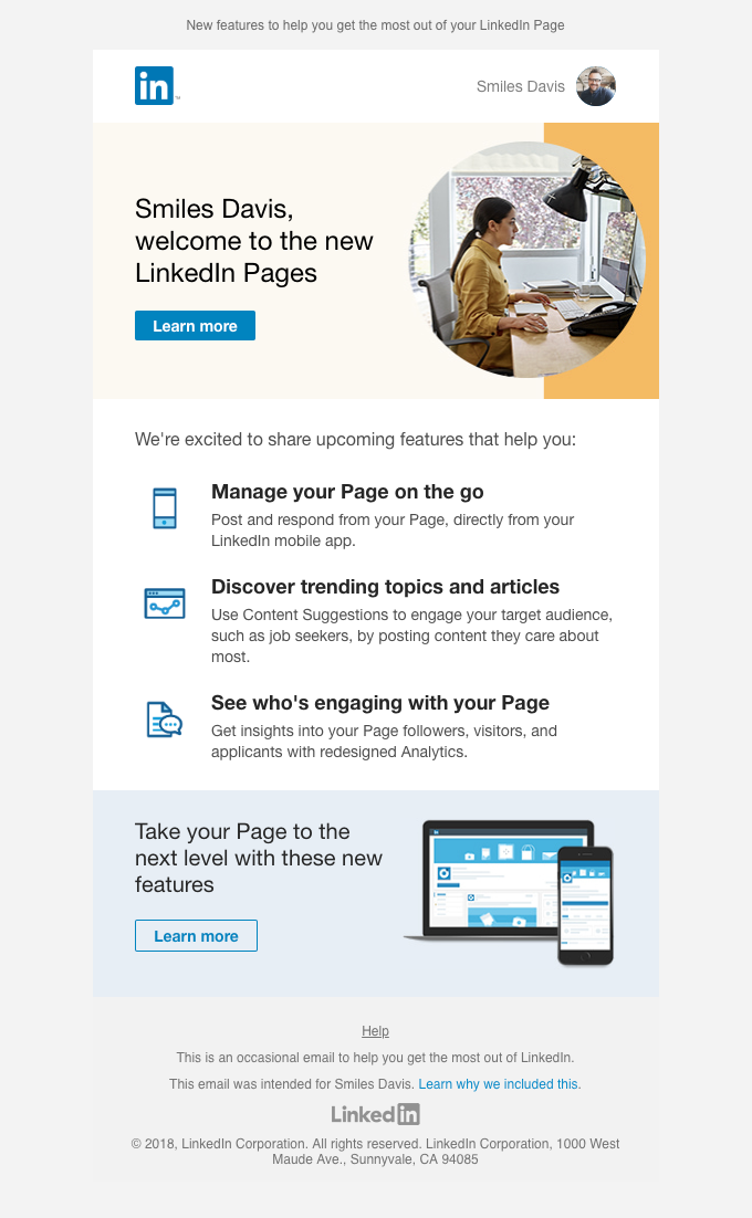 LinkedIn email layout