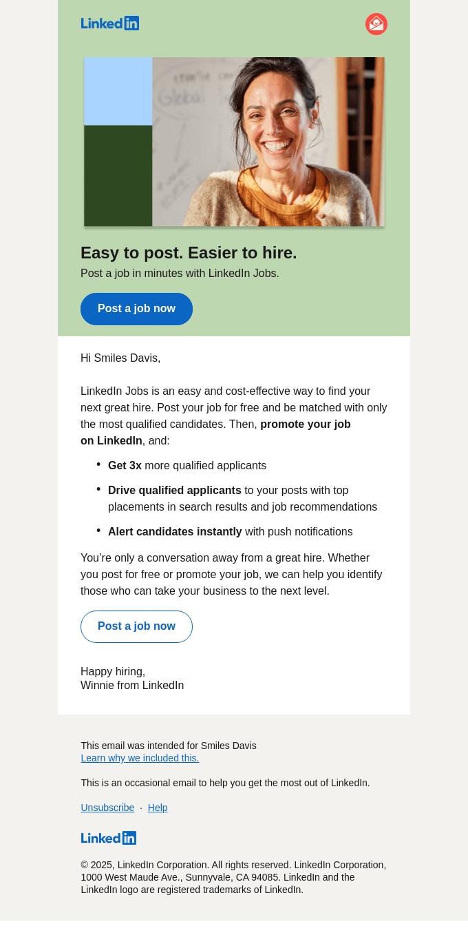 LinkedIn email layout