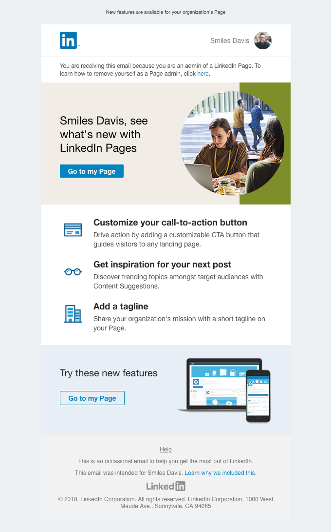 LinkedIn email layout