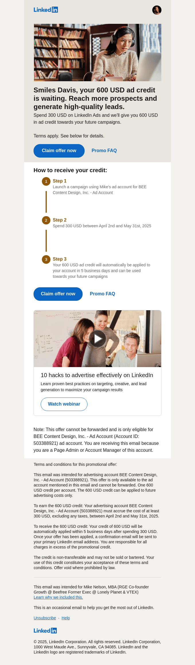 LinkedIn email layout