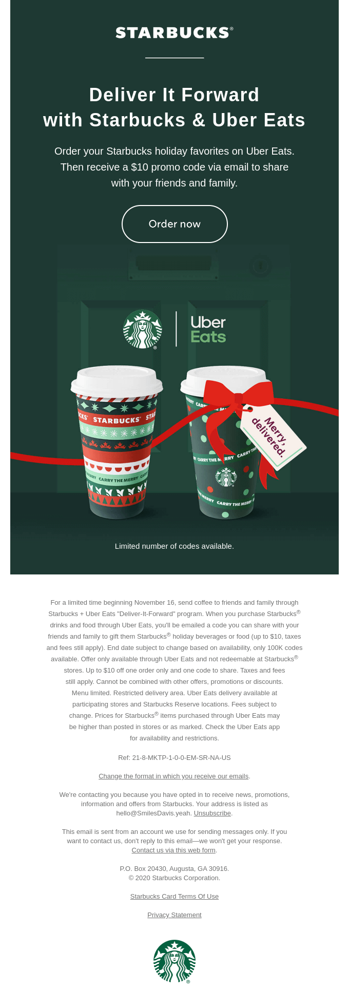 Starbucks email layout