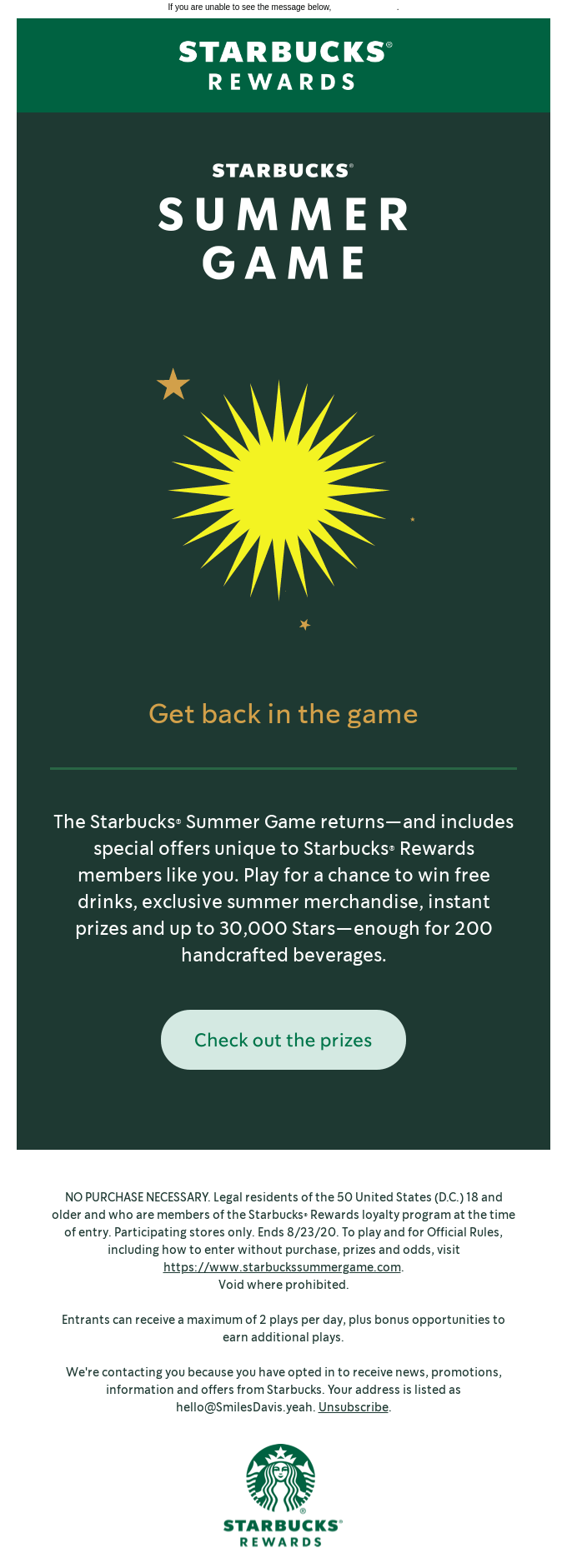 Starbucks email layout