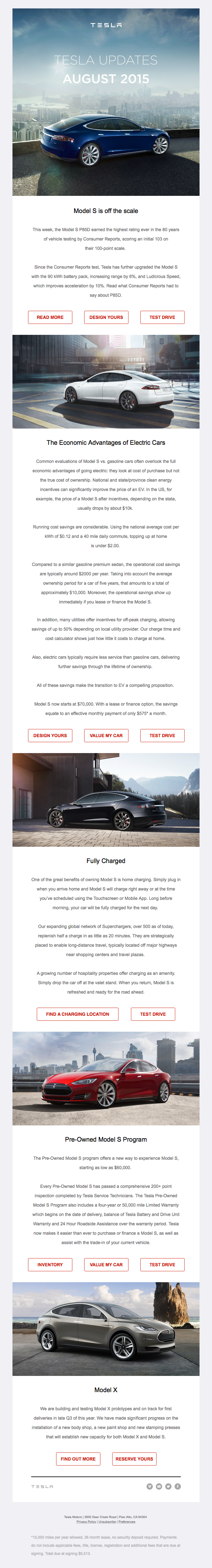 Tesla email layout