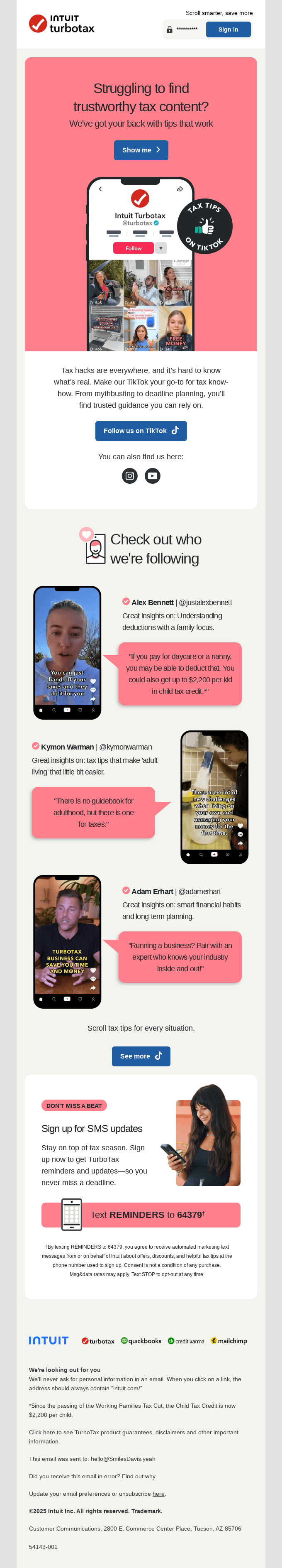 TikTok email layout