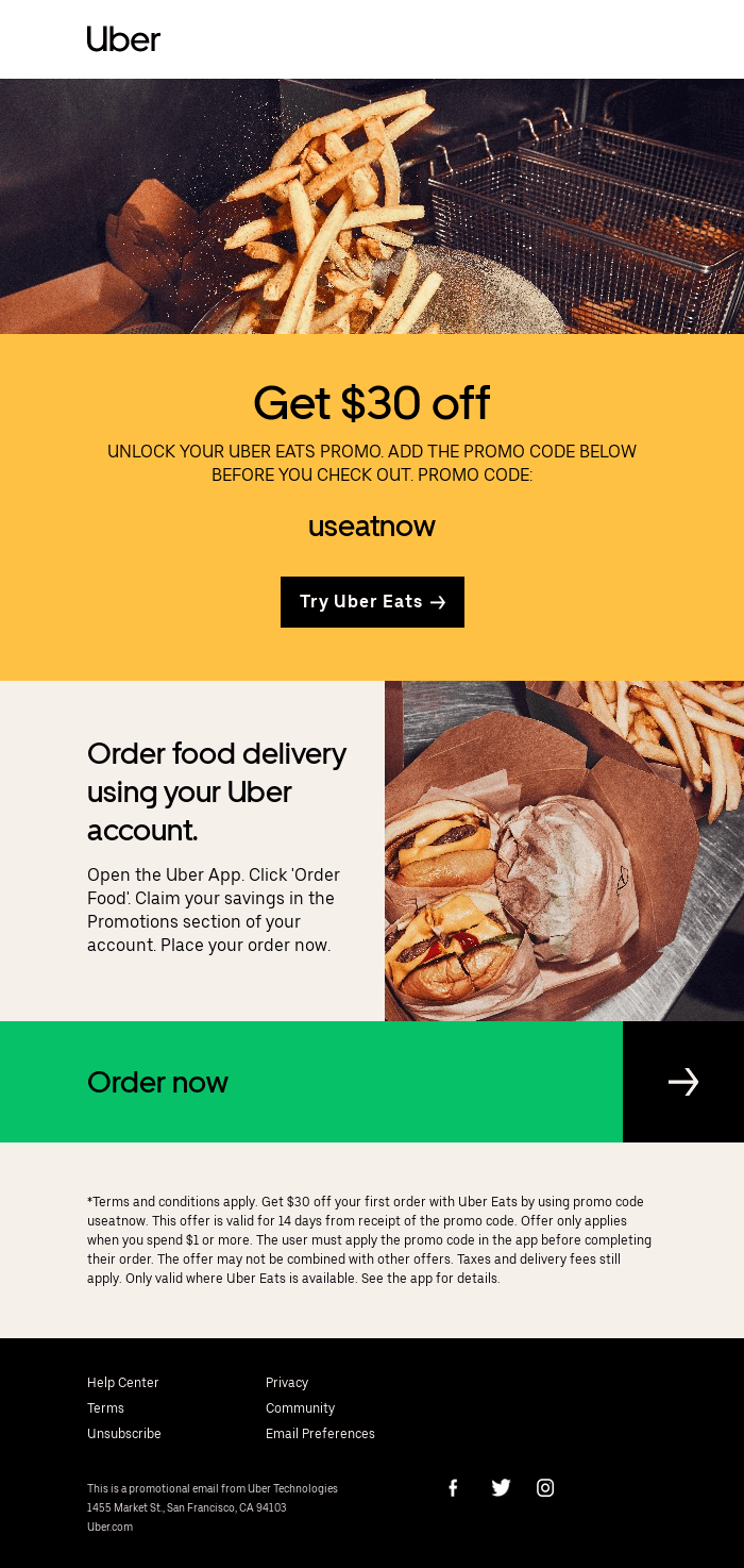 Uber Eats email layout
