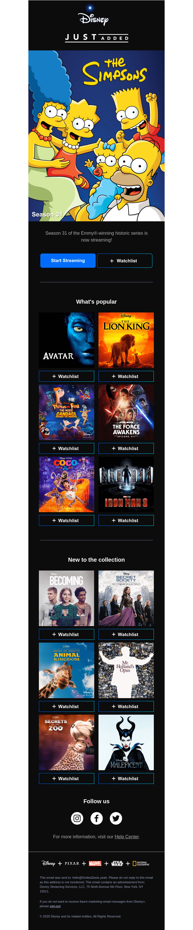 Disney email layout