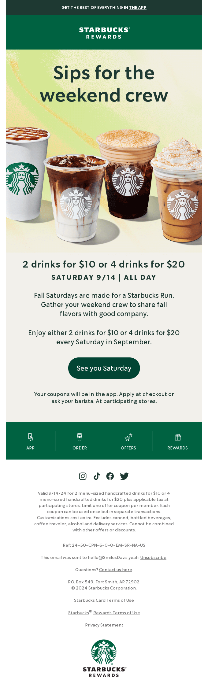 Starbucks email layout