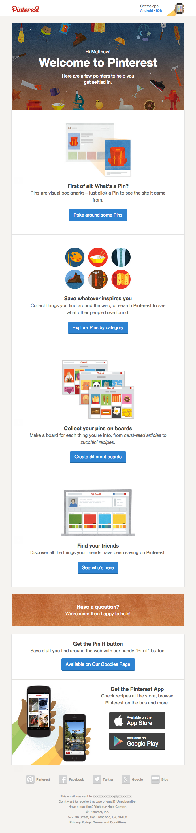 Pinterest email layout
