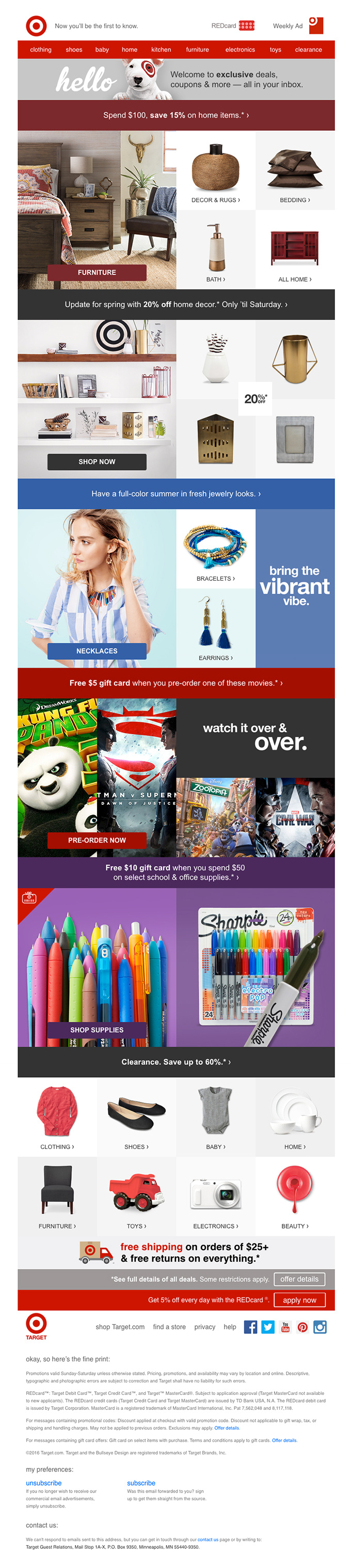 Target email layout