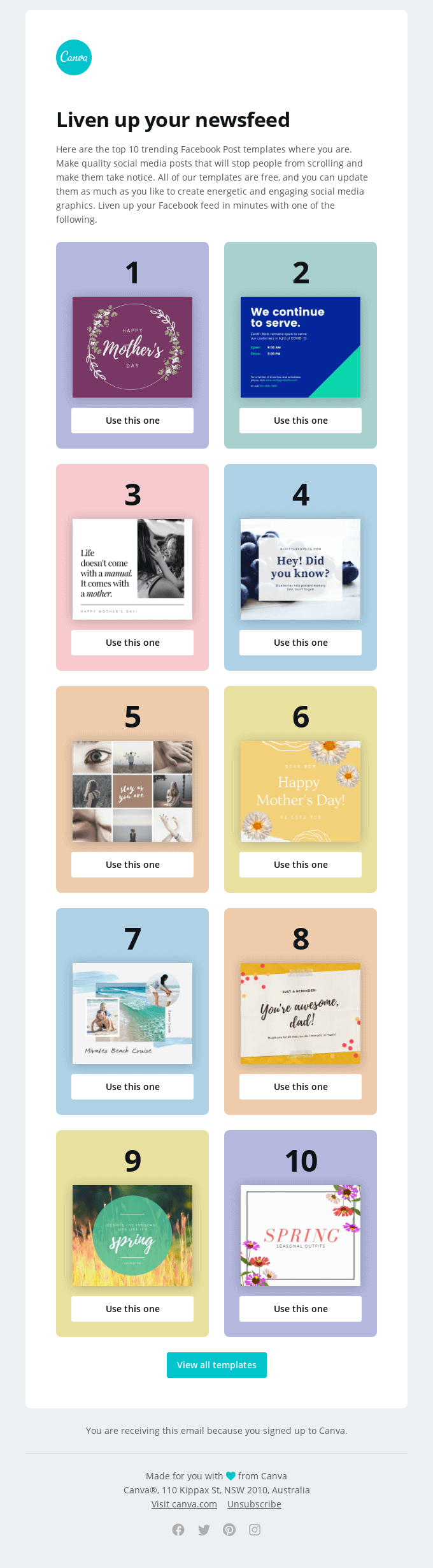Facebook email layout