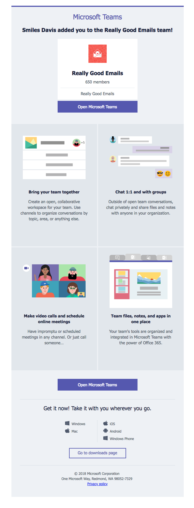 Microsoft email layout