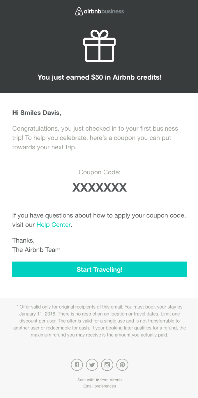 Airbnb email layout