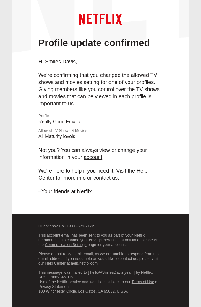 Netflix email layout