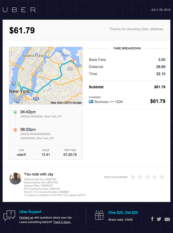 Uber email layout