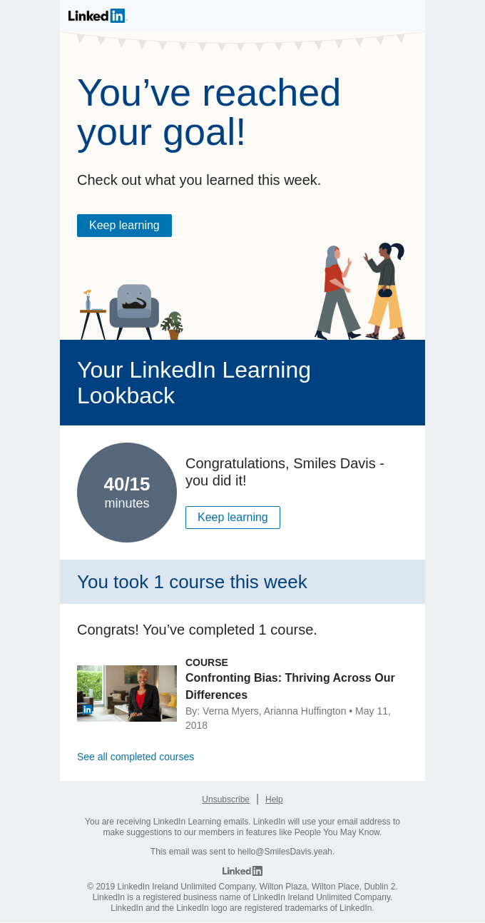 LinkedIn email layout