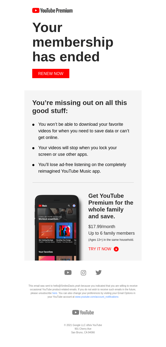 YouTube email layout