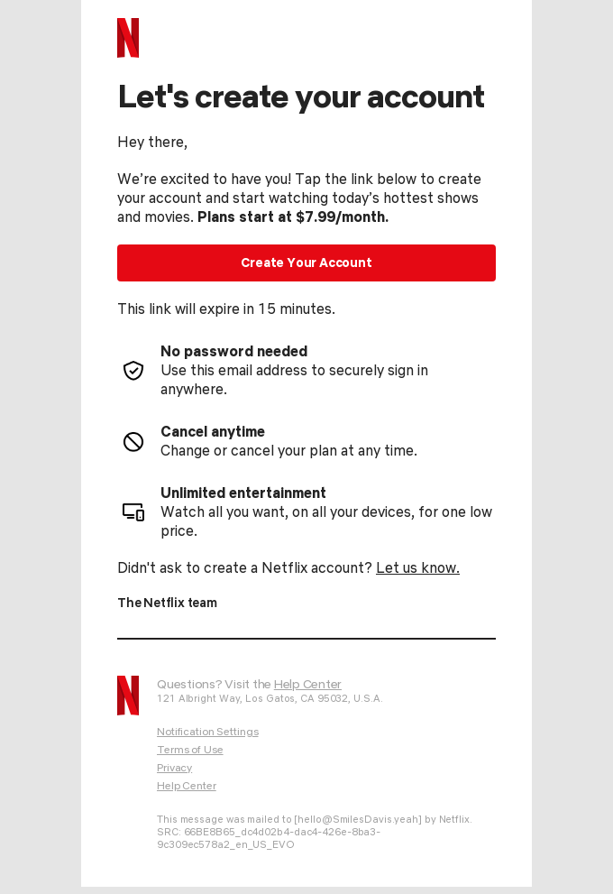 Netflix email layout